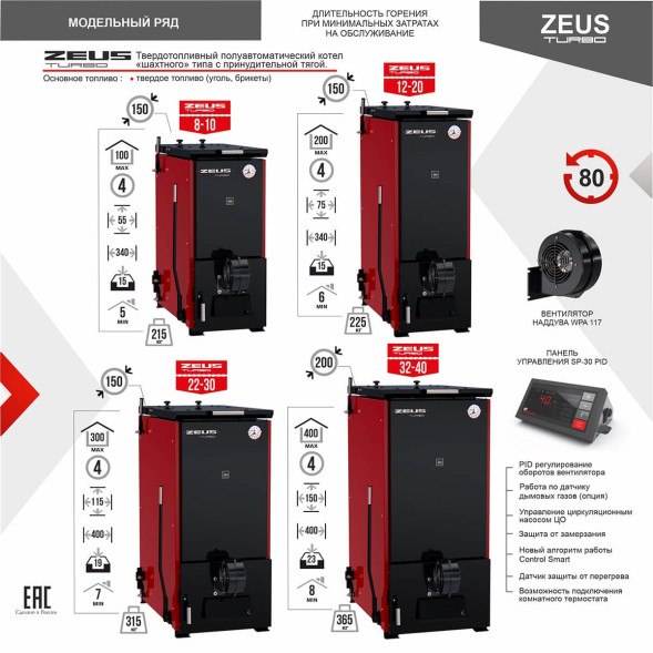 Котел на угле полуавтомат ZEUS Turbo 12-20